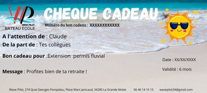 Chèque cadeau  Extension permis Fluvial